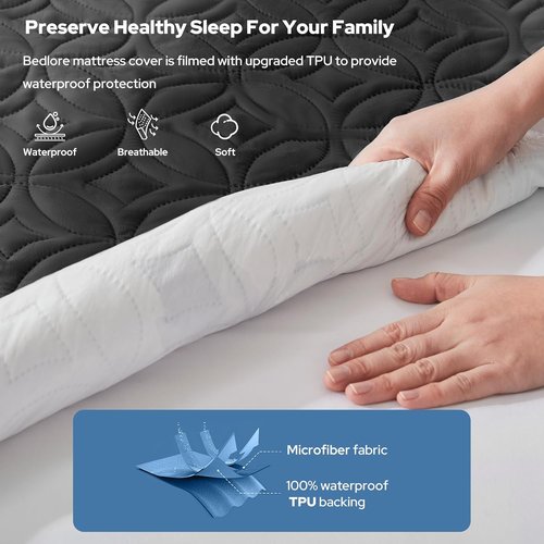 BEDLORE Waterproof Mattress Protector - Twin XL Deep Pocket Pad | Soft, Breathable, Dirt-Proof Cover (Black)