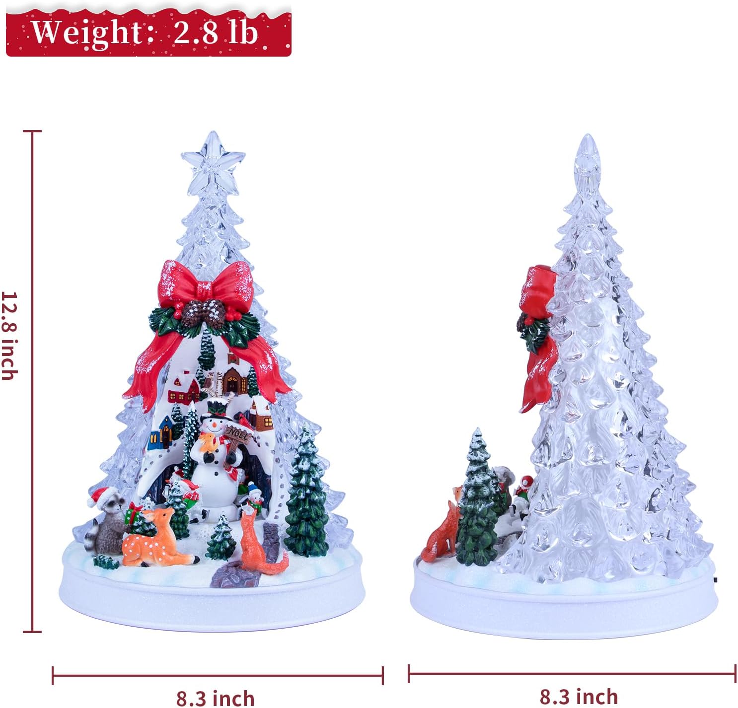 Skiennix 12.8" Animated Christmas Village Crystal Tree - Rotating Skiing Snowman, Lights & 8 Melodies