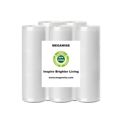MegaWise 5 Rolls of Vacuum Sealer Machine Bags, 8 inch wide and 21.6 Feet Long for Megawise & other brand vacuum Perfect for Meal Prep and Sous Vide Cooking