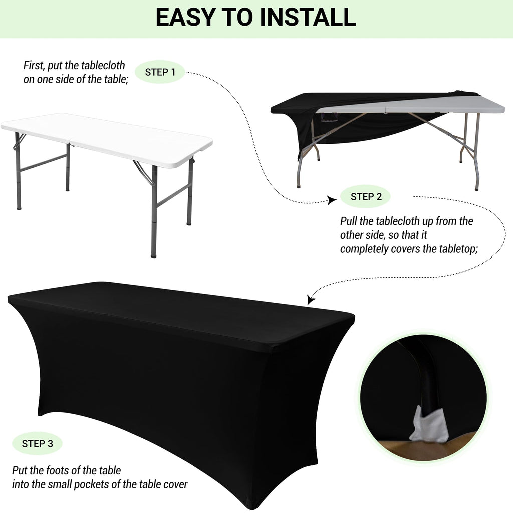 Obstal 6 Pack Stretch Spandex Table Covers for 6 Foot Tables - 6 FT Universal Rectangular Fitted Tablecloth Protector for Wedding, Banquet, Party (White, 72 Length x 30 Width x 30 Height Inches)