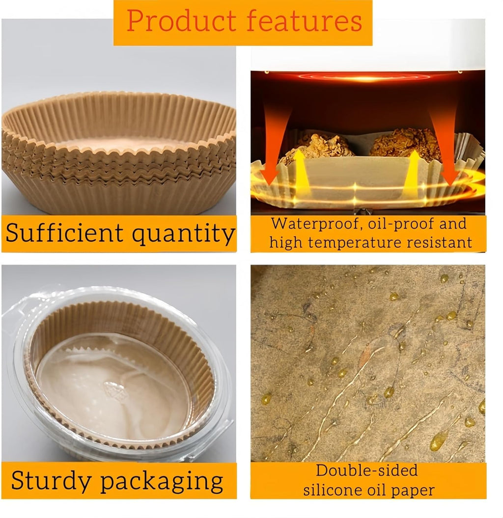 Round Air Fryer Liners 100Pcs - 8-Inch Disposable Non-Stick Parchment Paper for Easy Cleanup