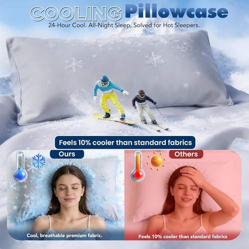 **SUPA MODERN Cooling Pillow Cases - Ultra Soft & Silky Smooth Queen Size Set of 2 | Grey 20x30in**