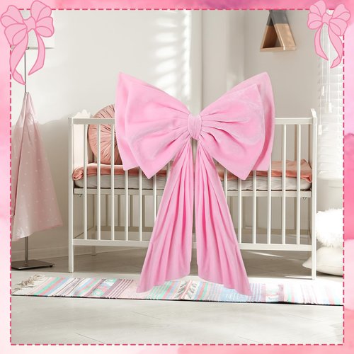 Weysat Large Pink Bow Decoration Soft Velvet 35x31 Inch Big Coquette Bow for Party Room Wall Decor, Giant Velvet Tie Hanging Birthday Party Gift Wedding Sofa Bedroom Living Room