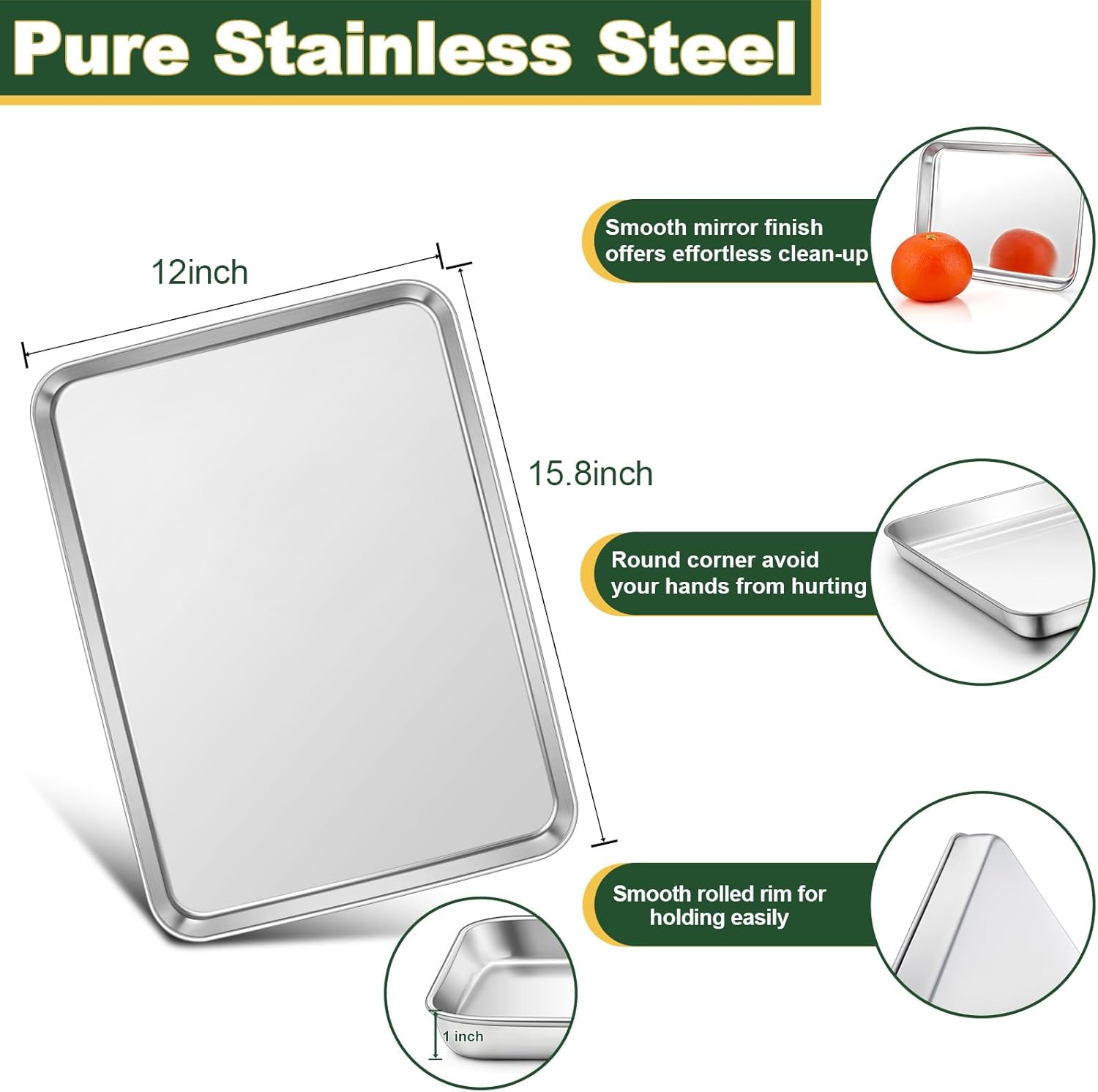 TeamFar Stainless Steel Baking Sheet Set - 16” x 12” Baking Pan with Cooling Rack & Silicone Mat | Oven & Dishwasher Safe