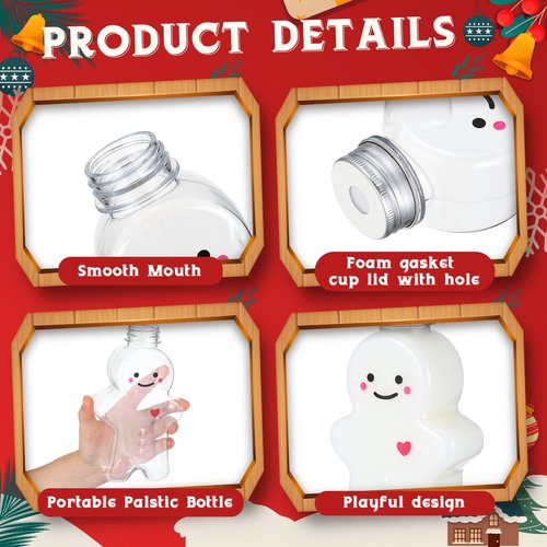 Sliner Christmas Bottles with Straws Including 20 Pcs Empty Plastic Drink Bottle & 20 Pcs Straws & Caps for Christmas Party Juice Milk Cup Drink Water Containers(20 Set,Gingerbread Man)