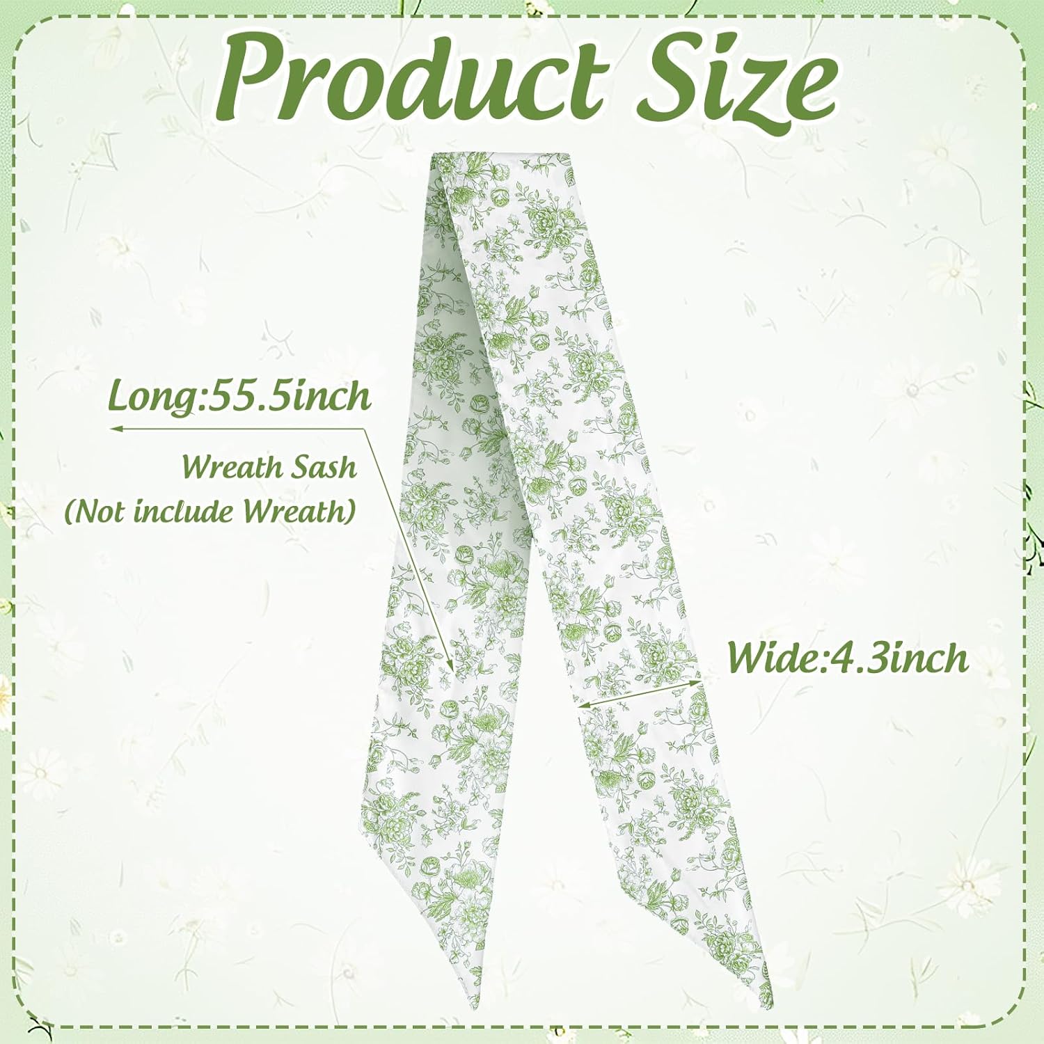 Whaline Green Flower Wreath Sash - Chinoiserie Floral Garland Ribbon for Holiday Decor | 2 Pcs