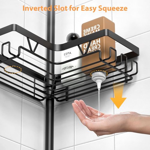 KEGII Black Shower Caddy - Adjustable Tension Pole Organizer with 2 Towel Bars | Rustproof Bathroom Storage, 25–114.2 Inch