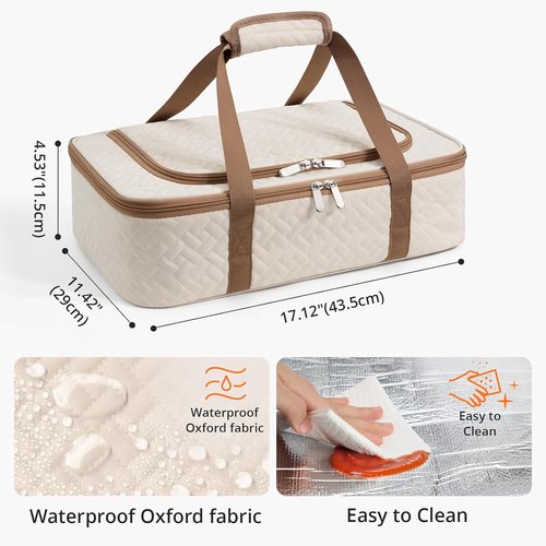 Insulated Casserole Carrier - Portable Hot & Cold Food Holder for Parties | Fits 9" x 13" Dish (Beige)