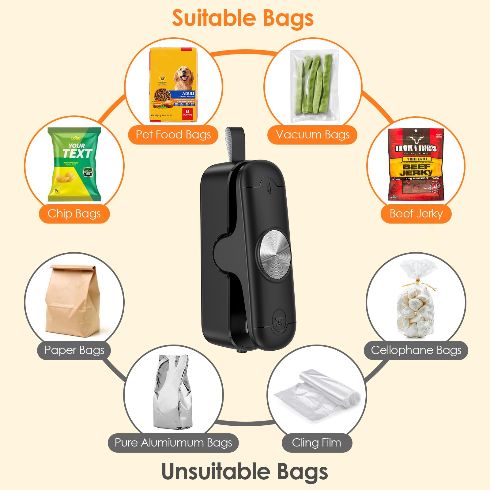 OEOP Bag Sealer, 2 in 1 Mini Bag Sealer Heat Seal and Cutter, Portable Chip Bag Sealer Heat Sealer Bag Resealer for Snacks Candies Plastic Bag Food Storage (Batteries Included)