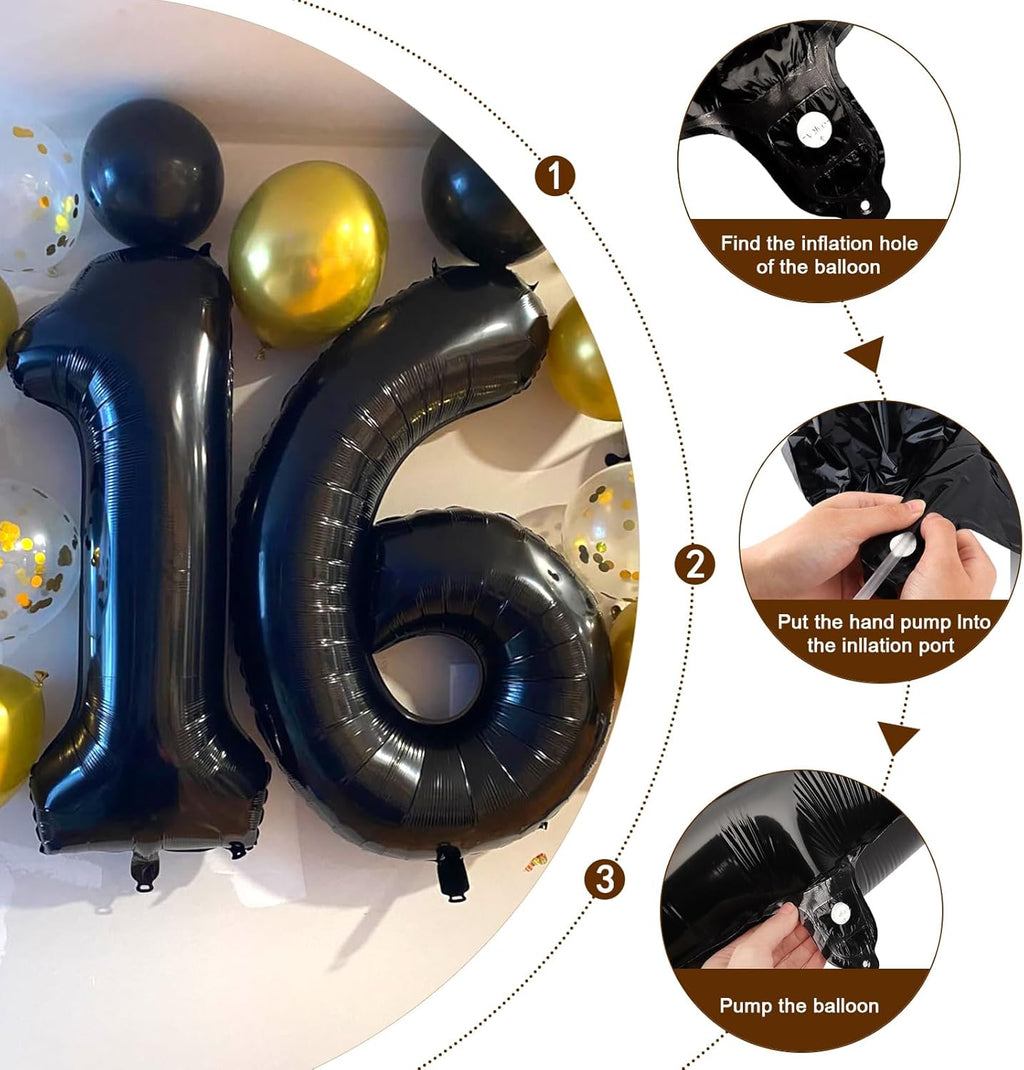 Number 16 Balloon by [Brand Name] - 40 Inch Black Number Balloon for Birthdays & Anniversaries