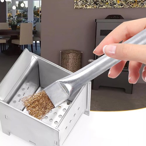 ACATMOON Professional Steel Wire Brush for Pellet Stove Cleaning, Steel Brush with Scraper, Metal Long Handle,Suitable for Removing residues (1pcs)
