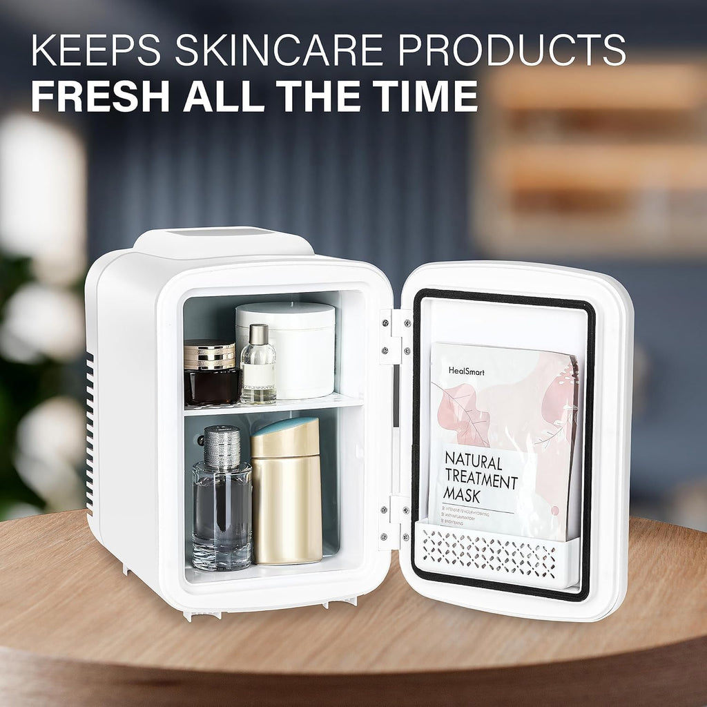 Simple Deluxe 4L/6 Can Portable Mini Fridge, Cooler & Warmer Freon-Free Small Refrigerator, for Skincare, Beverage, Food, Cosmetics, for Bedroom, Office, Dorm, White