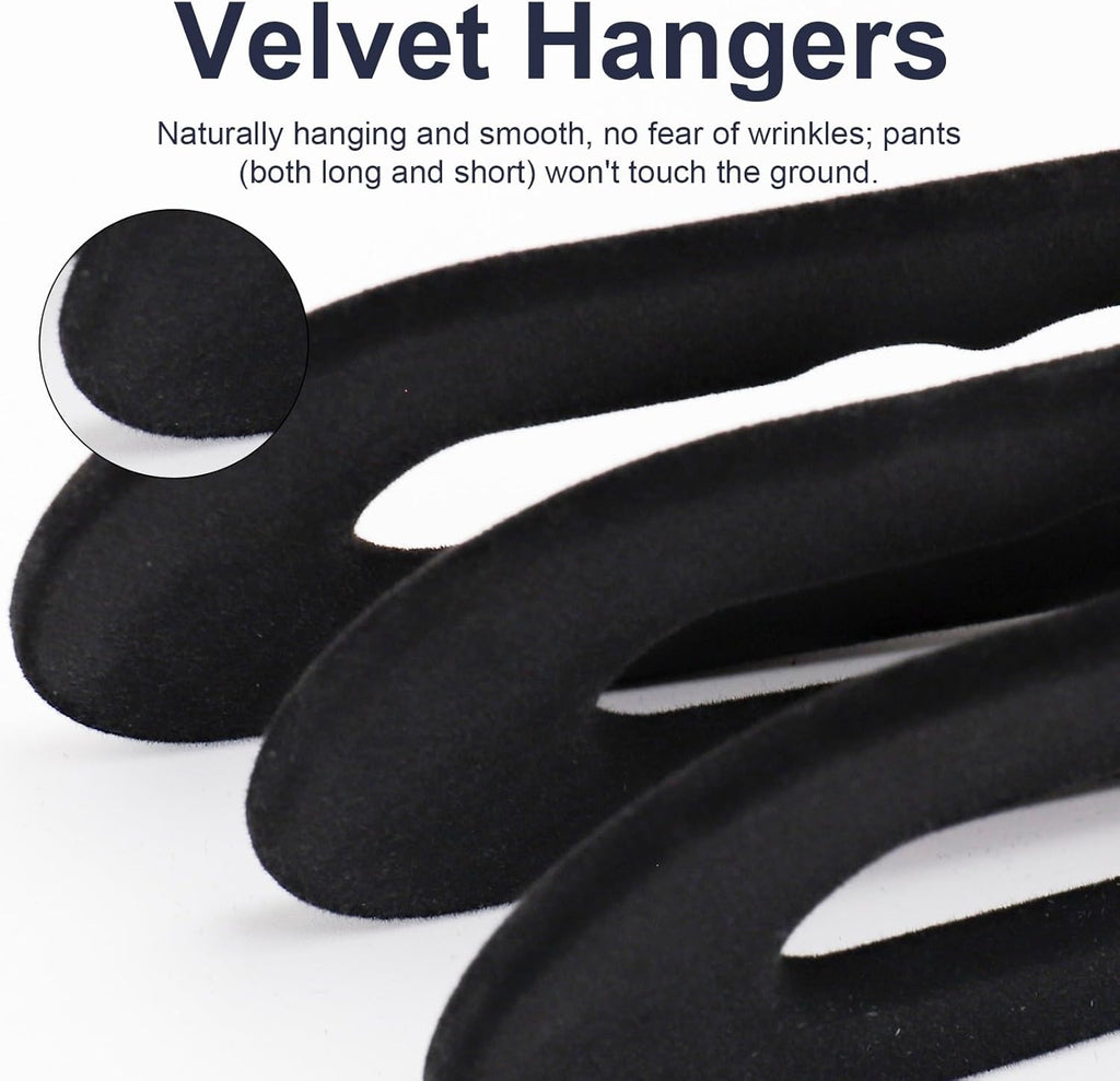 Velvet Pants Hangers - 16 Pack Non-Slip Black Hangers with 360° Swivel Hook | Space-Saving Design for Heavy Pants & Jeans