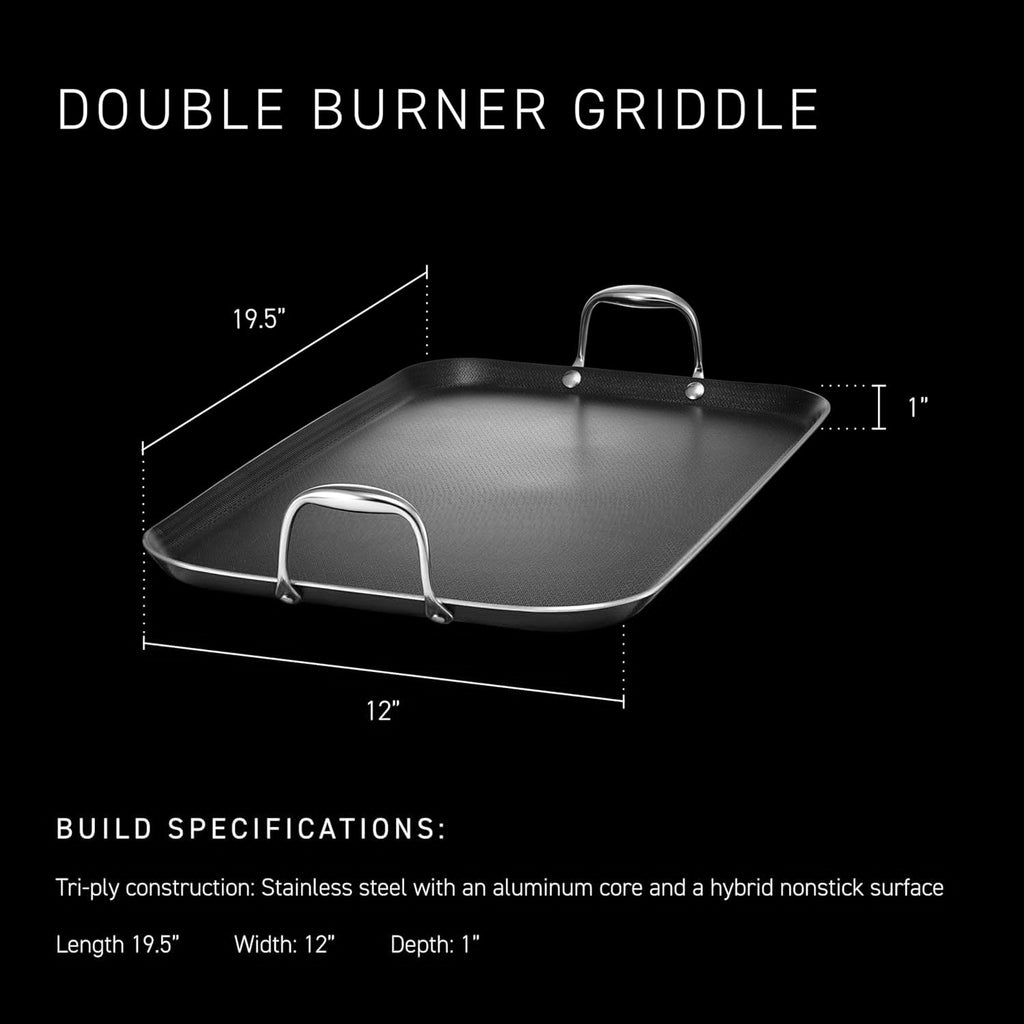 HexClad Nonstick Double Burner Griddle - Stay-Cool Handles, Dishwasher Safe, Oven Safe Up to 900°F