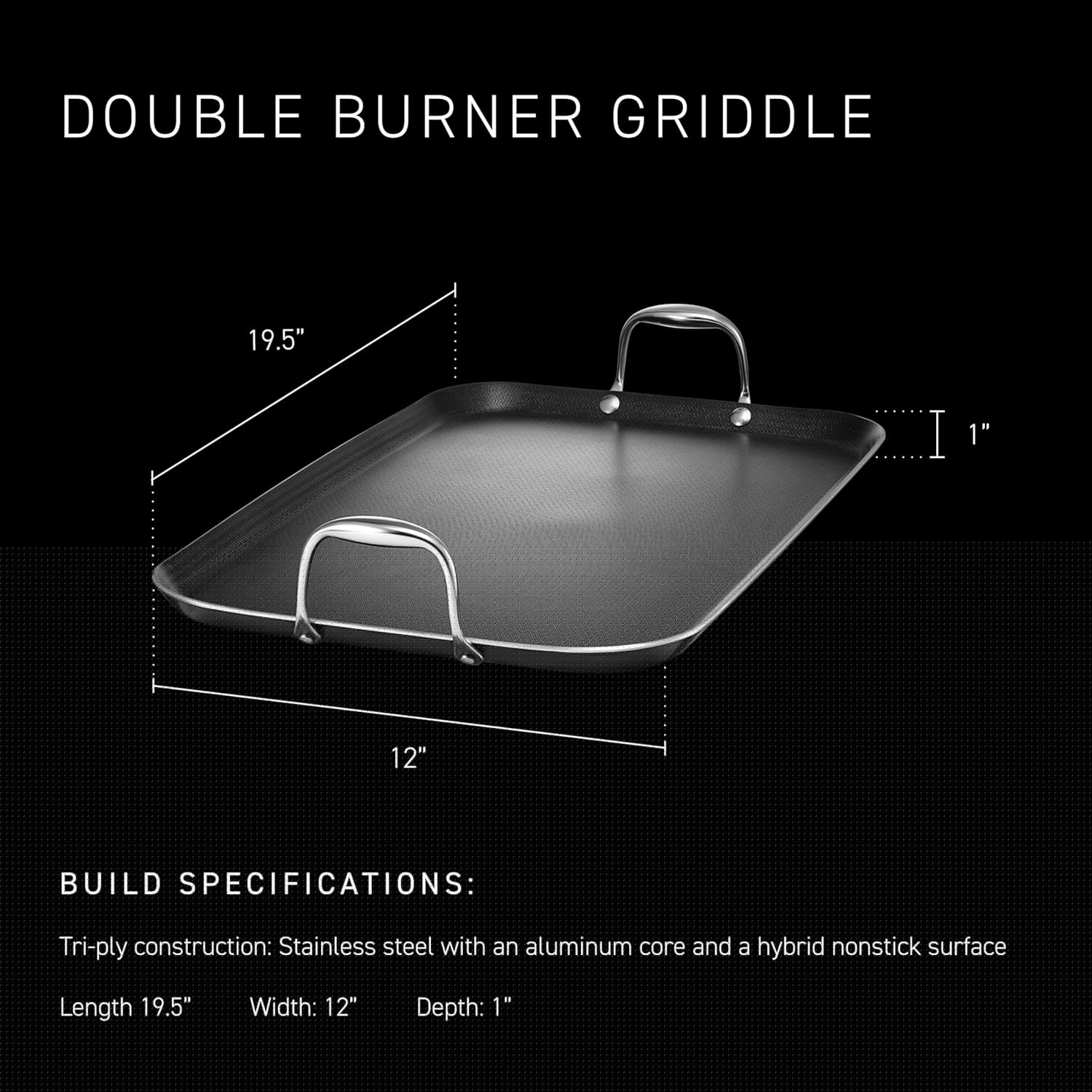 HexClad Nonstick Double Burner Griddle - Stay-Cool Handles, Dishwasher Safe, Oven Safe Up to 900°F