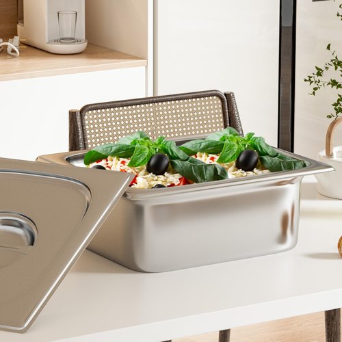 Aplancee 4-Pack Hotel Pans with Lids 1/2 Size x 6 Inch Deep, Commercial Stainless Steel Food Pan Dishwasher Safe for Buffet, Steam Table, Restaurant & Cooking