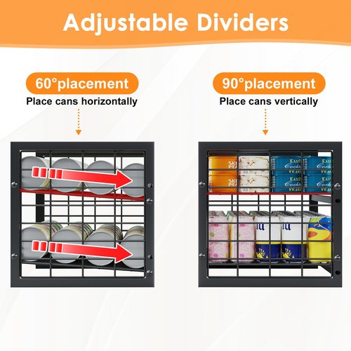 JKsmart 2-Tier Stackable Can Organizer, Extra-Long Can Rack for Pantry Storage, Adjustable Can Dispenser Holds Up to 64 Cans, Super Sturdy Holders for Various Canned Food Snacks Soda