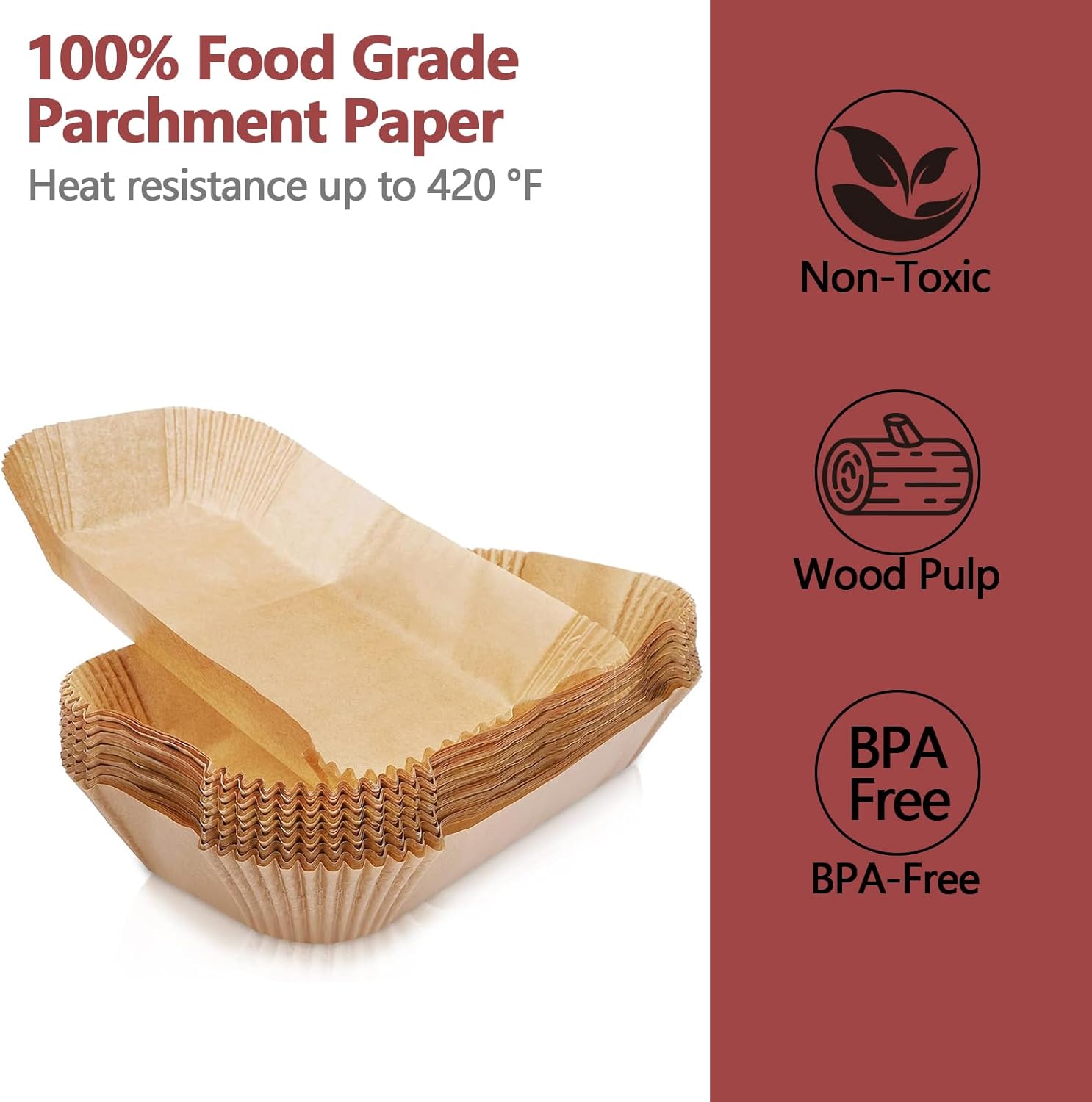 Ninja 200PCS Air Fryer Liners - Non-Stick Unbleached Parchment Paper for Dual Basket | 8.6 x 5.5 Inch