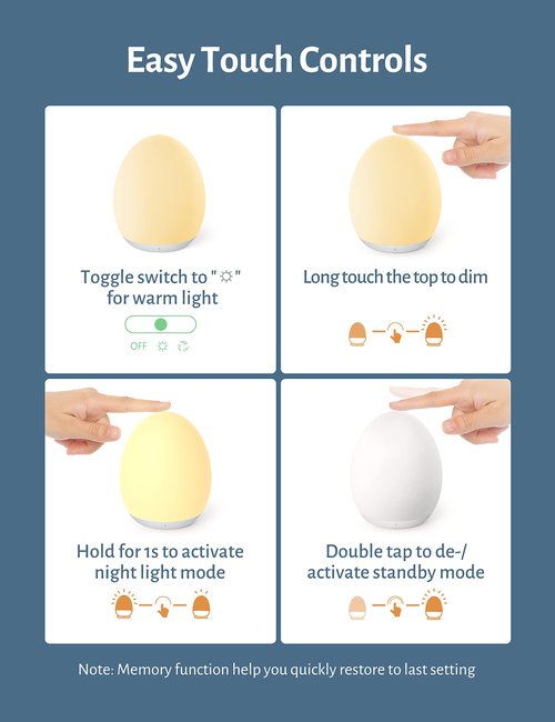 JolyWell Night Light for Kids, Baby Night Light with 7 Colors Changing Mode & Stepless Dimming, Nursery Night Light BPA Free,Rechargeable Egg Night Light for Breastfeeding 1h Timer & Touch Control