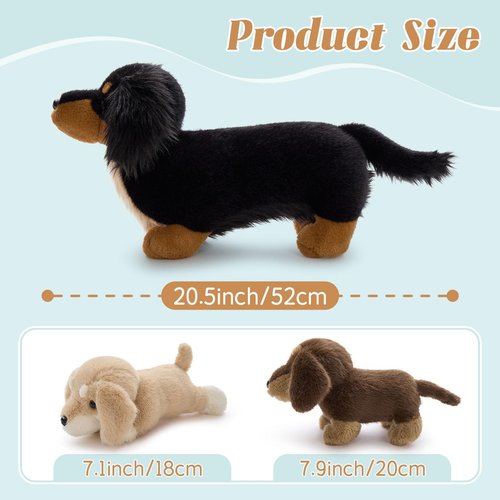 MorisMos Dachshund Stuffed Animal Plush Toys, 20'' Realistic Long Haired Dachshund Toys Gift for Kid Toddler Women, Mama Puppy Surprise with Baby Dog Stuffed Animals,Cuddle Black Weiner Dog Pillow