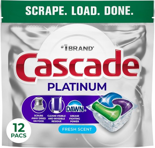 Cascade Platinum Dishwasher Pods - Powerful Dish Detergent for Sparkling Clean Dishes | Fresh Scent, 12 Count