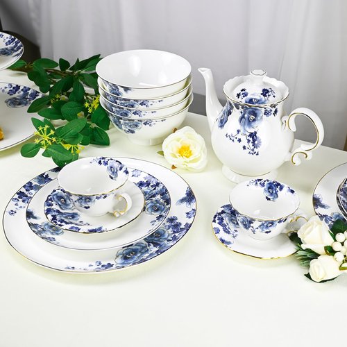 LE POTOCIO 2-Tier Afternoon Tea Stand, Porcelain Cupcake Stand Serving Tray, Blue and White Bone China Cake Stand, Pastry Serving Stand for Tea Party, Wedding and Birthday (LH 2 Tiers)