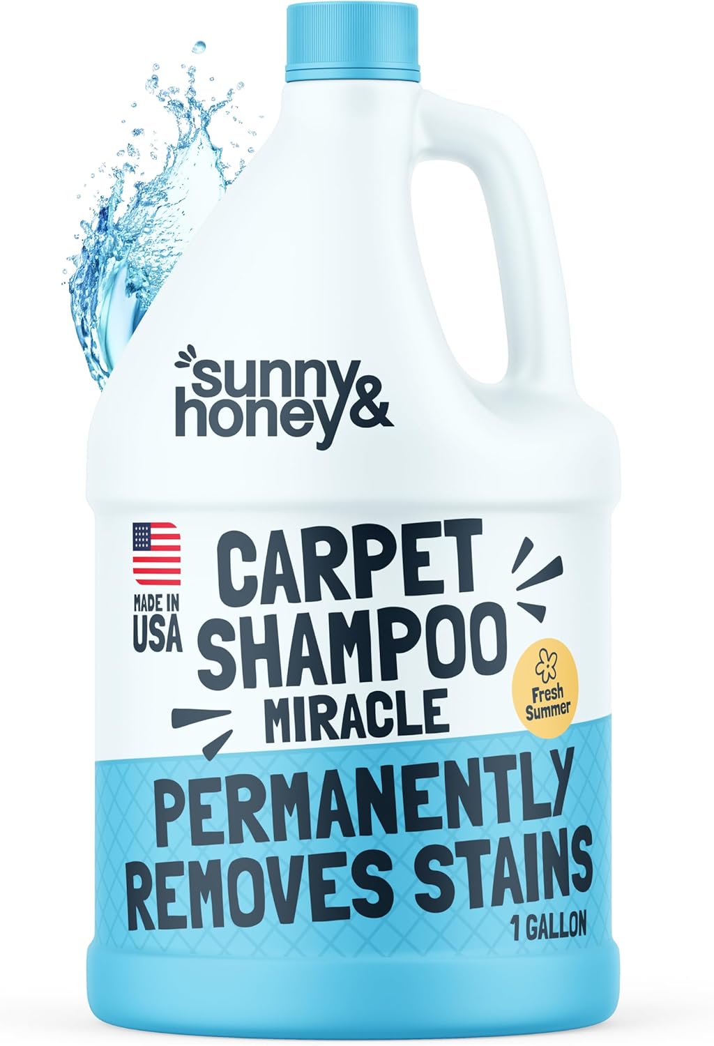 Sunny & Honey Carpet Cleaner Solution - Deep Stain Remover & Deodorizer for Pets - 128 fl oz Fresh Summer Scent