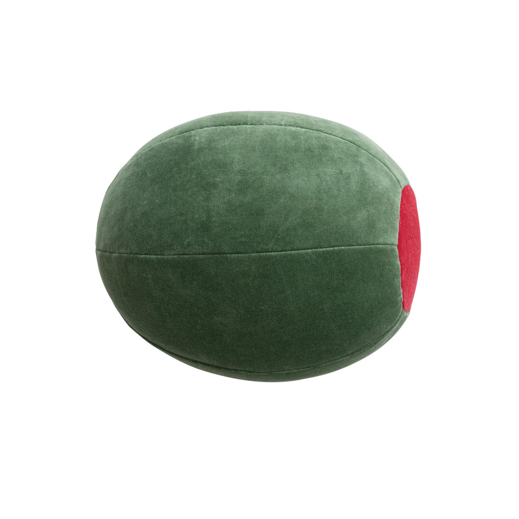 Creative Co-Op Cotton Velvet Olive Shaped Pillow, Green and Red