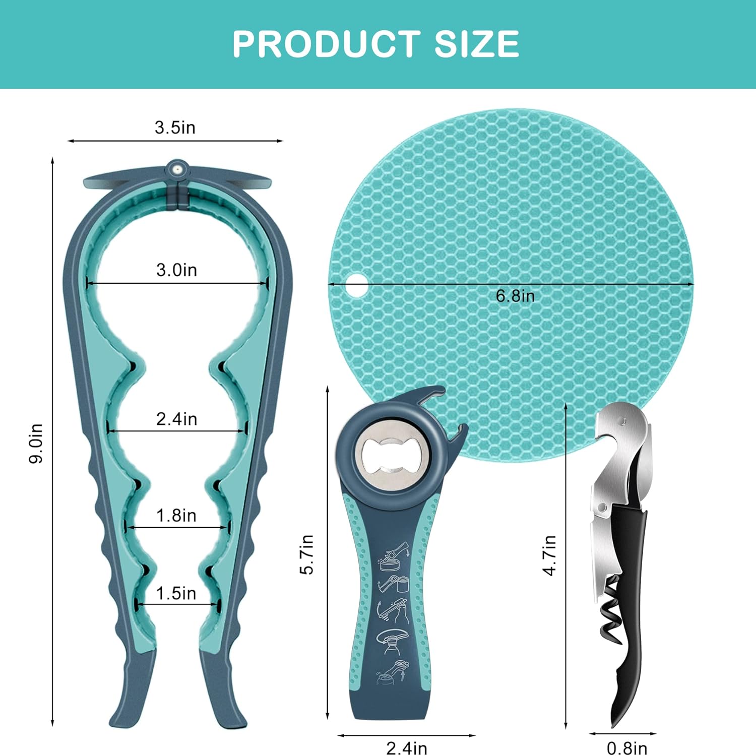 Skiennix Jar Opener - 5-in-1 Multi-Function Tool for Weak Hands & Arthritis | Non-Slip Grip, Blue
