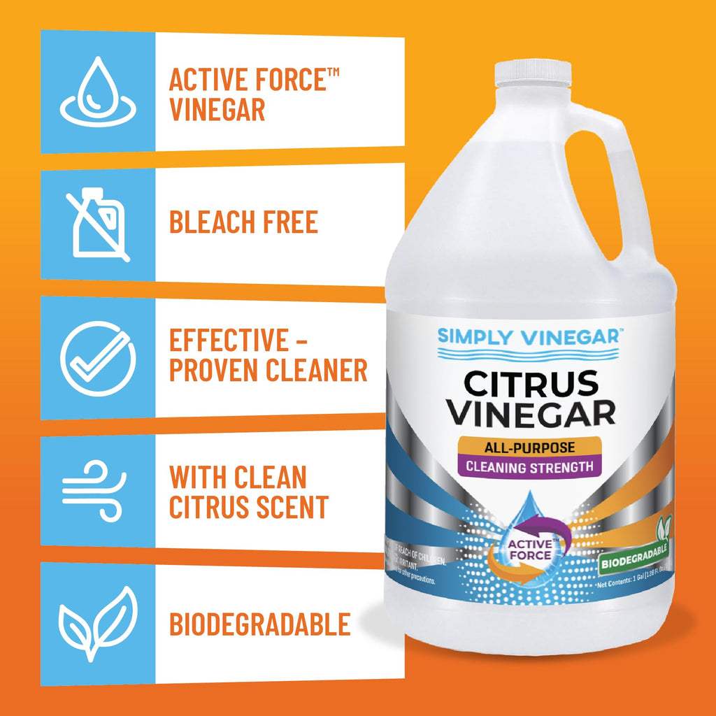 Simply Vinegar Citrus Vinegar – with Fresh Citrus Scent for Cleaning, Home, Laundry, 128 oz