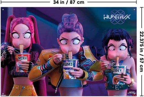 Huntrix Noodles | Netflix KPop Demon Hunters 2025 Wall Poster & Push Pin Bundle - 34"L x 22.4"W