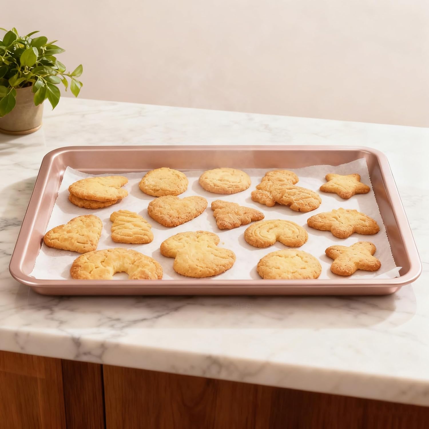 Sheutsan Gold Baking Sheet Pan - 4 Pack Carbon Steel Oven Trays, 13 x 9 x 1 Inch for Cookies & Roasting