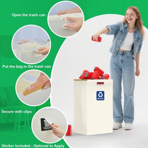 30 Gallon Disposable Trash Cans with Built-in Handles, 4 Pack Extra Large Portable Trash Can, Waterproof Layer Reusable Garbage Can, Recycling Bins, Extra-Thick Recycled Cardboard, Perfect for Parties