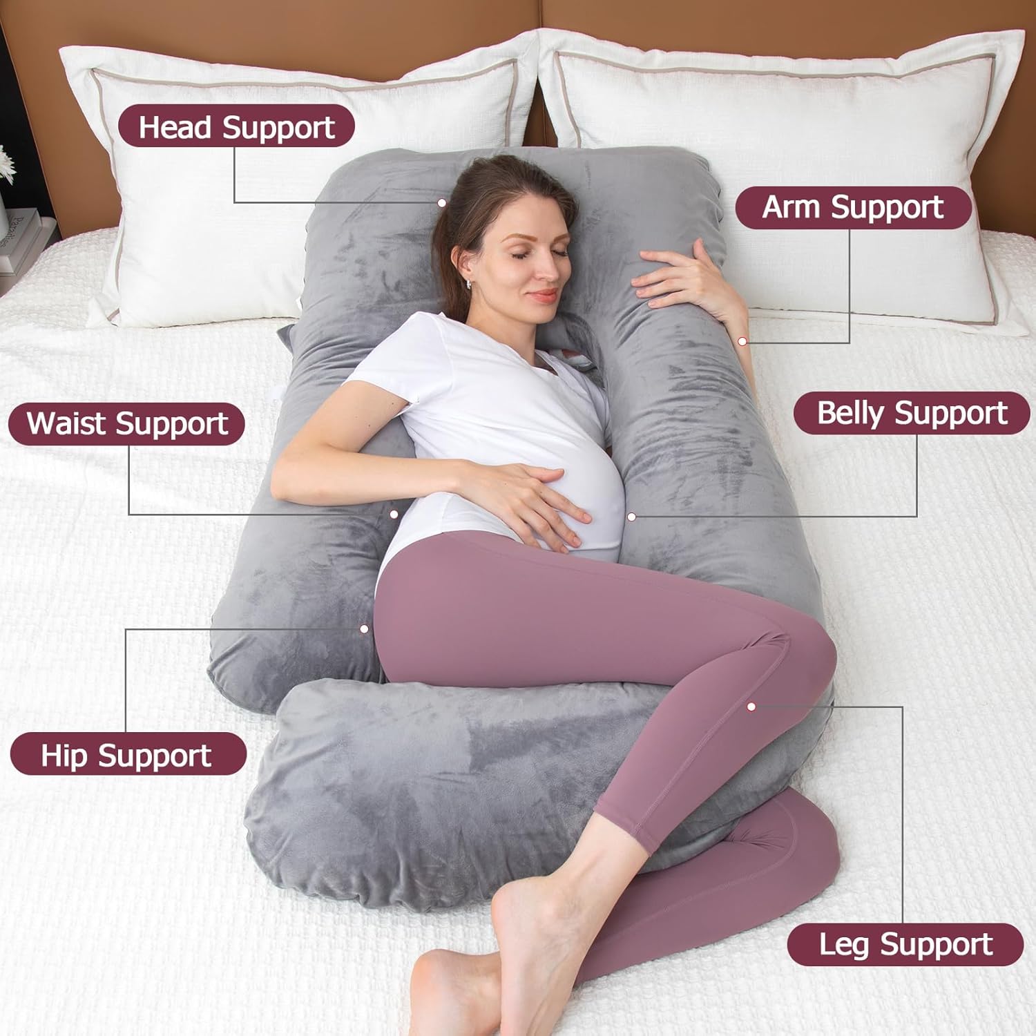 MOON PINE U-Shaped Pregnancy Pillow - Full Body Maternity Support with Cover | Dark Grey