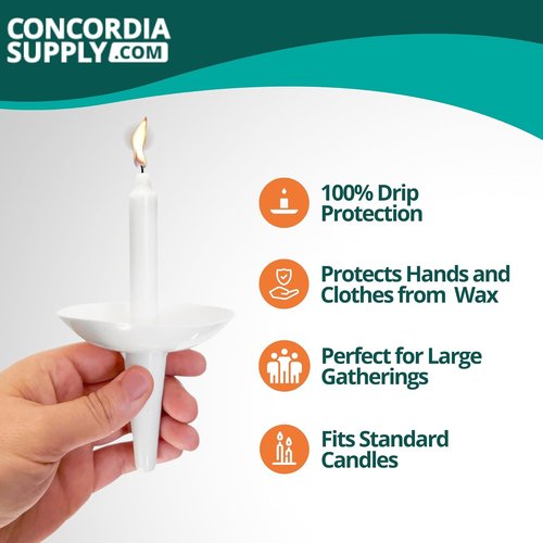 Concordia Supply Candle Drip Protectors - Easy-To-Hold White Plastic Holders | 4.25" x 1/2" | Set of 100
