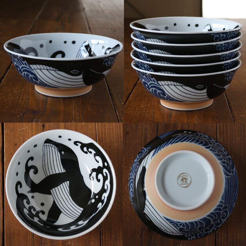 Minorutouki mino ware White Wave Whale Noodle Bowl φ8.15×H2.95in 21.11oz Made in Japan