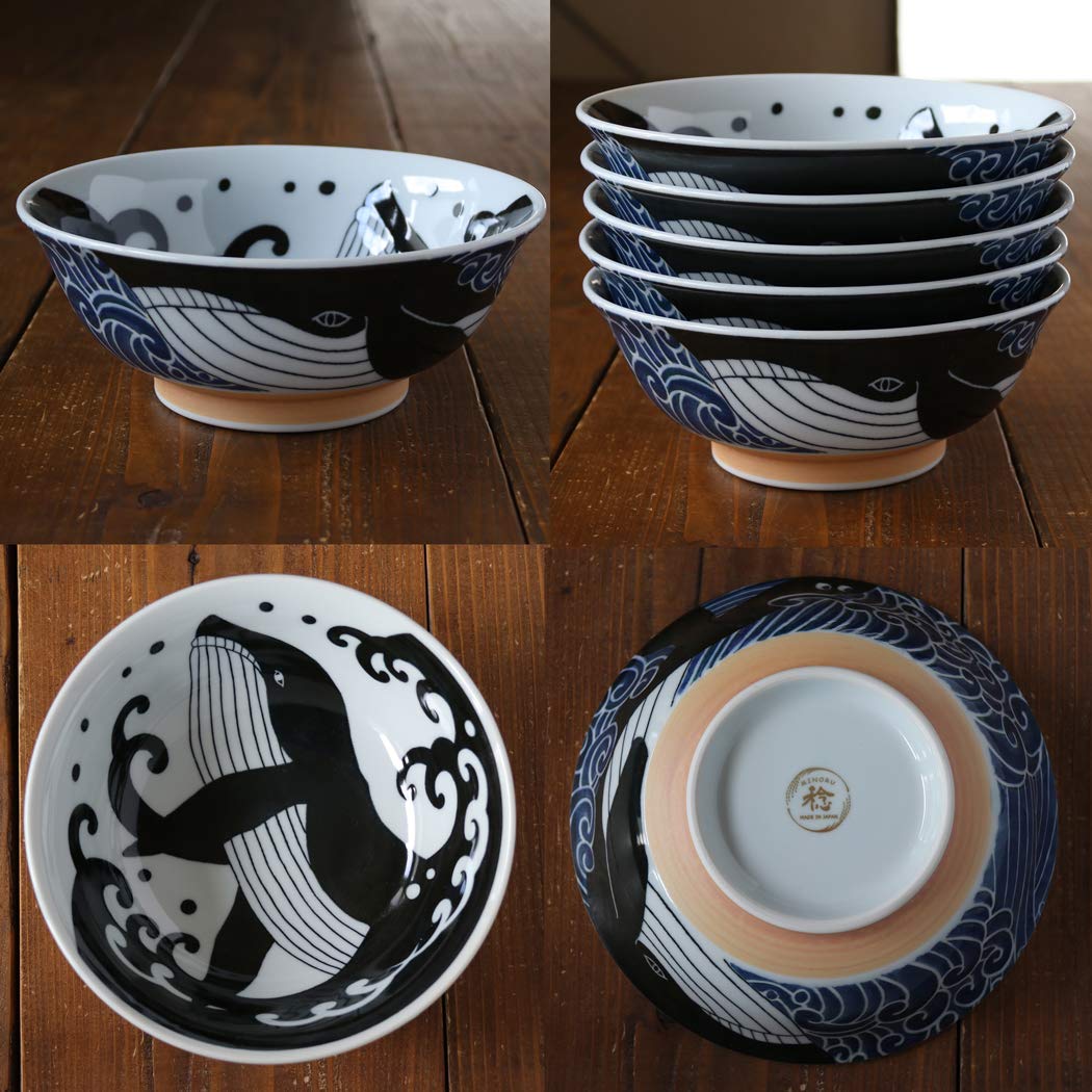 Minorutouki mino ware White Wave Whale Noodle Bowl φ8.15×H2.95in 21.11oz Made in Japan