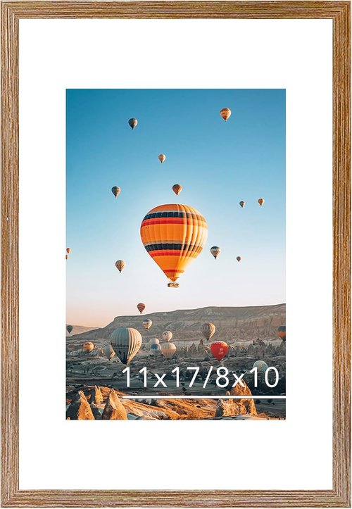 JCJMY 11x17 Picture Frame - Rustic Brown Design with 8x10 Mat | Shatter Resistant Plexiglass