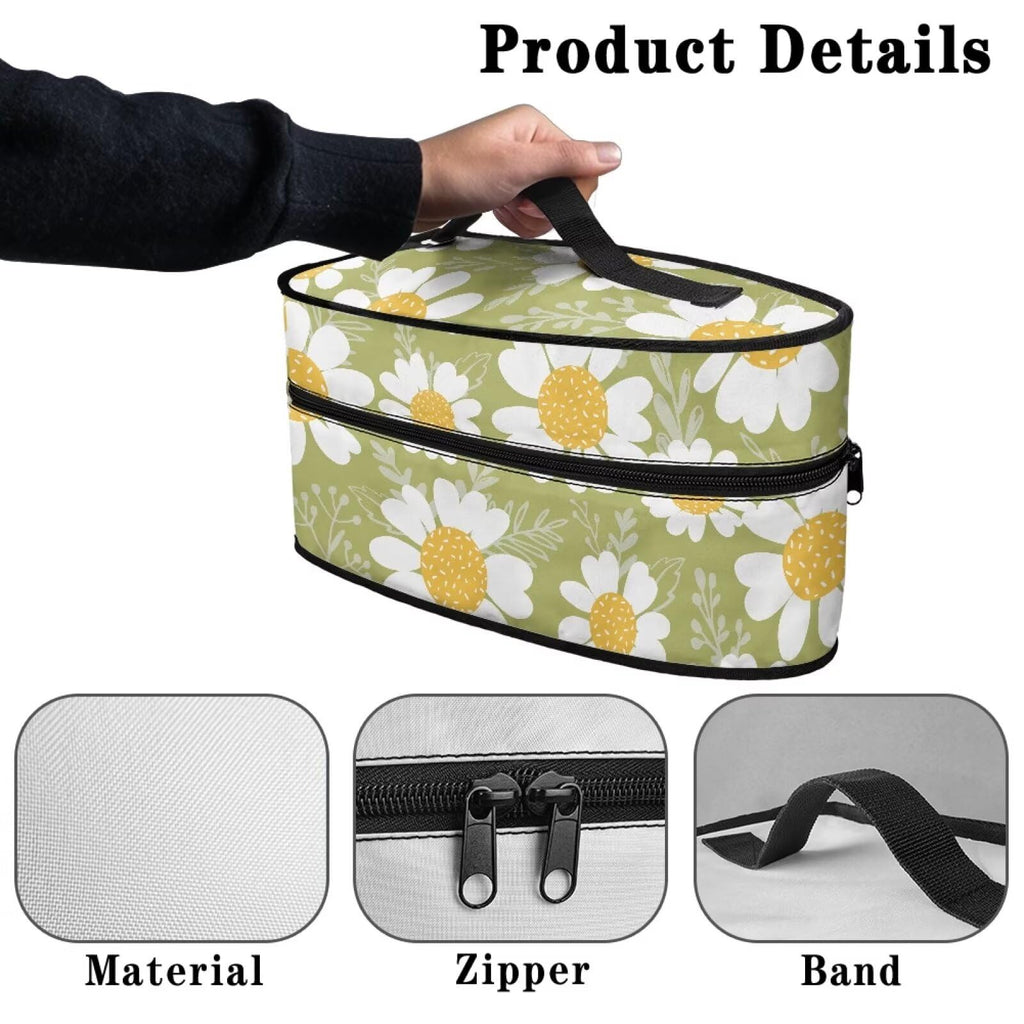 ZCFYGDX Cartoon White Daisy Print Iron Organizer with Handle – Dustproof Travel Iron Storage Bag, Smooth Zipper Durable & Protective Carrying Case for Full-Size Irons, 11.8x6.69x5.5 In