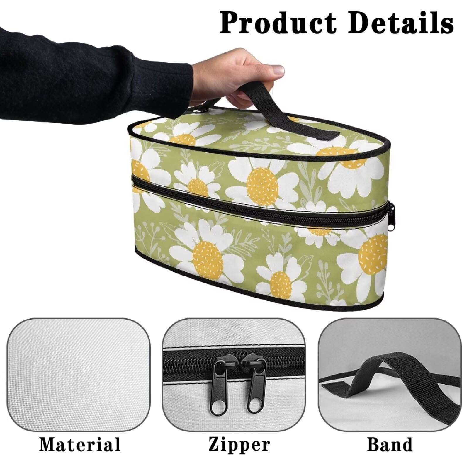 ZCFYGDX Cartoon White Daisy Print Iron Organizer with Handle – Dustproof Travel Iron Storage Bag, Smooth Zipper Durable & Protective Carrying Case for Full-Size Irons, 11.8x6.69x5.5 In