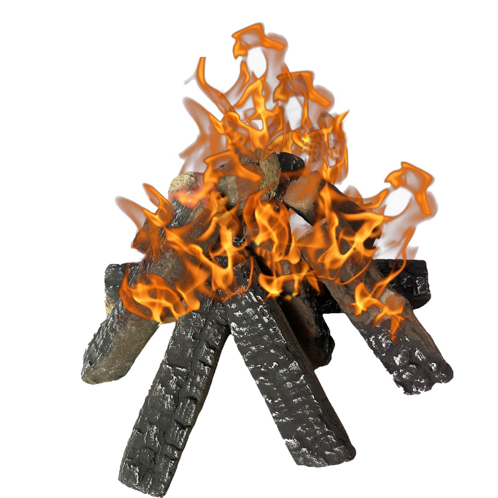 LILALIWA Gas Fireplace Logs, 8 Small Pieces Ceramic Wood Log and Accessory Set for Gas Ethanol Electric Fireplaces, Indoor or Outdoor Fireplaces, Fire Pit Decorations