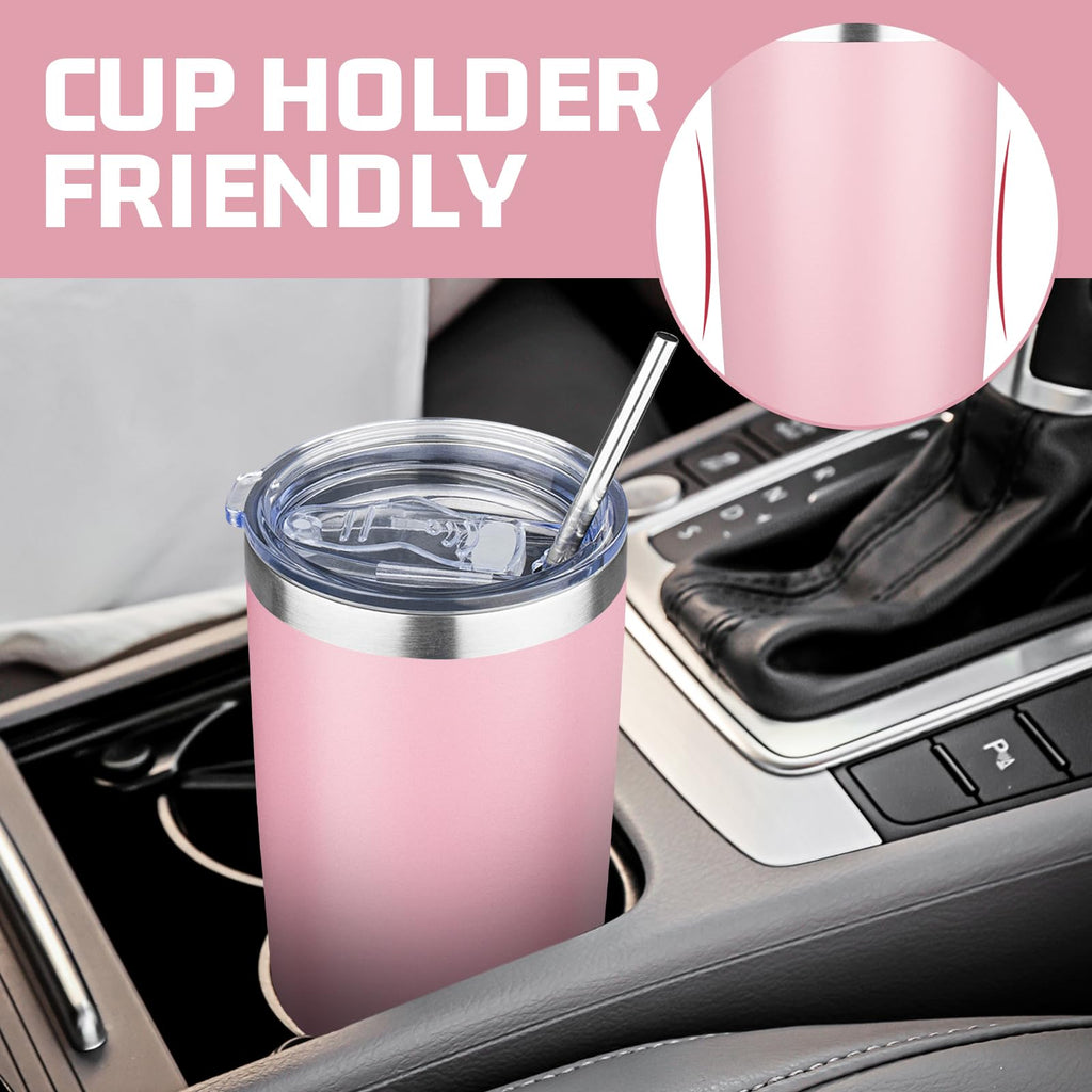 YEBTS Life 20 oz Tumbler with Lids and Straws, Stainless Steel Insulated Travel Coffee Mug, Double Wall Vacuum Insulated Tumblers, Powder Coated Coffee Tumbler for Cold & Hot Drinks (Pink)