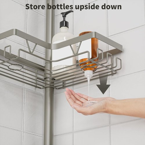 KEGII Shower Caddy Tension Pole - 4-Tier Rustproof Bathroom Organizer for Renters | 25–114.2 Inch Silver Gray