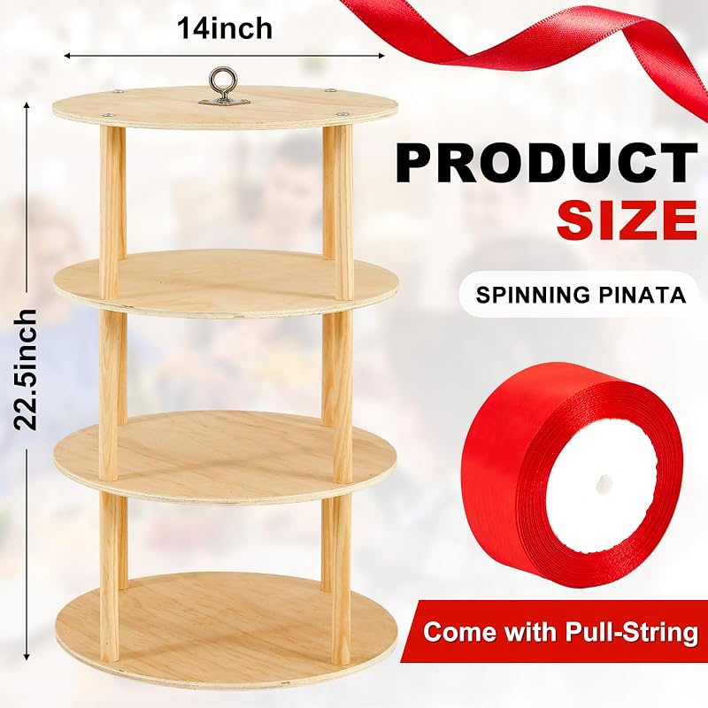 WinnerWhy Spinning Piñata with Pull String - Reusable 14x14x22.5 in Red (Gender Reveal)
