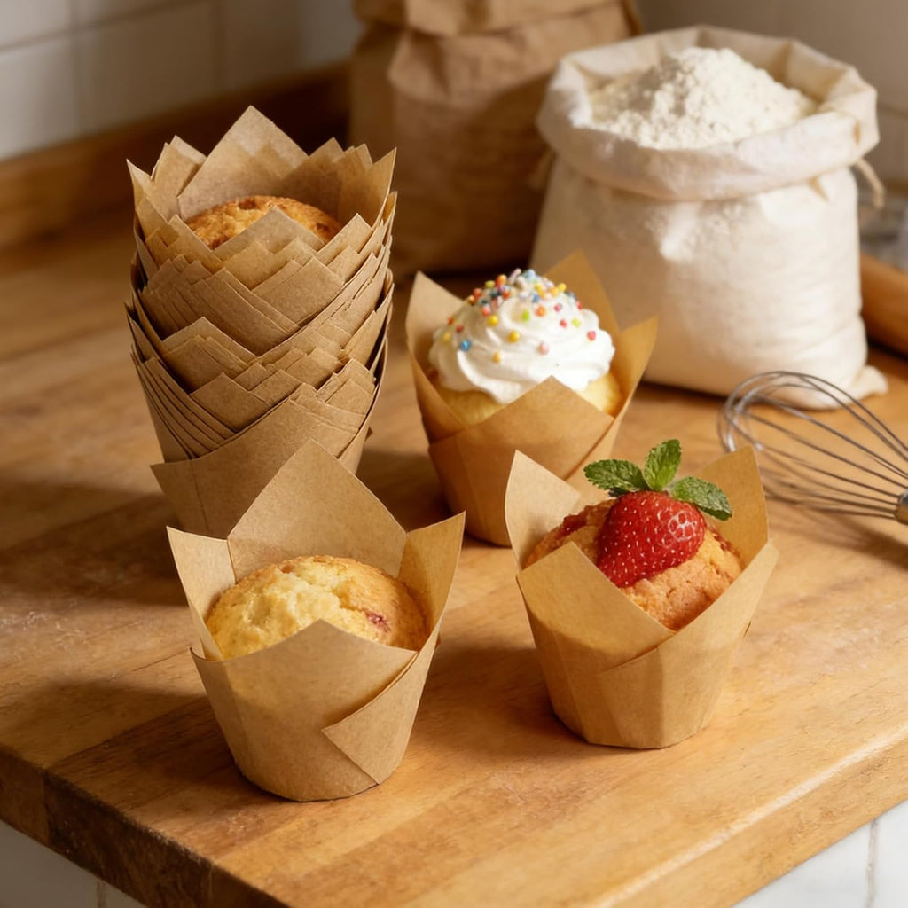 Regine Switzerland Tulip Cupcake Liners - 250 Pcs Parchment Paper Muffin Liners for Baking | Natural Color