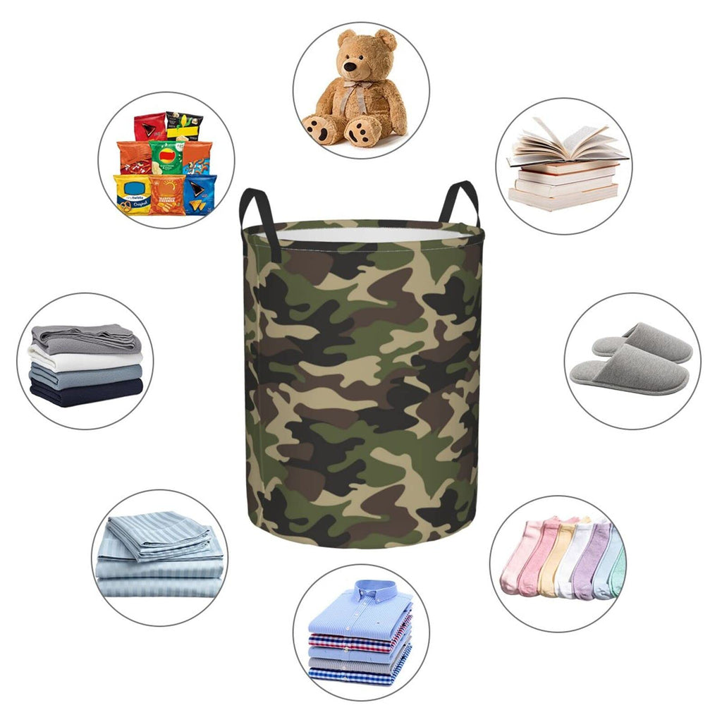 Gbuzozie 62L Round Laundry Hamper Camouflage Pattern Storage Basket Waterproof Coating Green Camo Organizer Bin For Nursery Clothes Toys