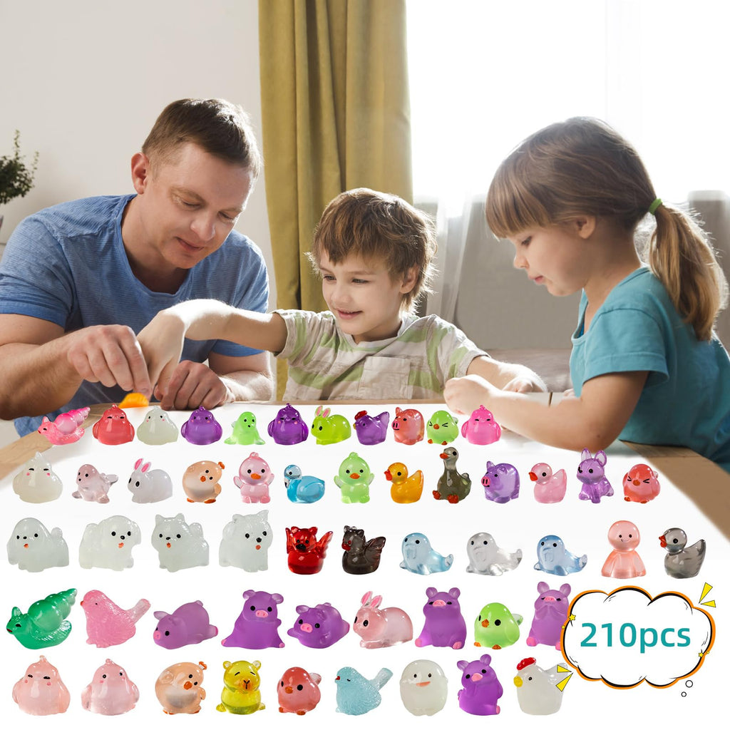Teenzee 210Pcs Mini Resin Animals Variety Tiny Animals Figures Miniature Little Small Figurines Bulk for Micro Fairy Garden Landscape Accessories Hide Decor Aquarium