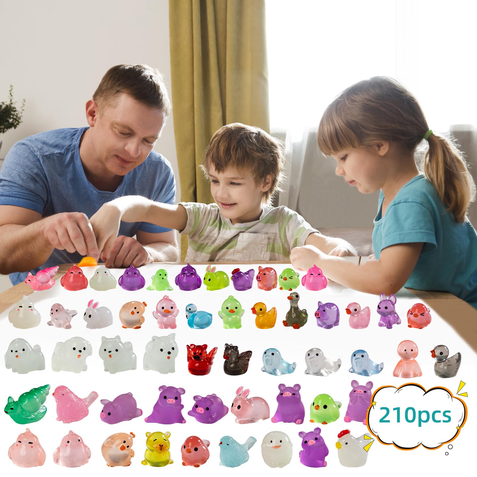 Teenzee 210Pcs Mini Resin Animals Variety Tiny Animals Figures Miniature Little Small Figurines Bulk for Micro Fairy Garden Landscape Accessories Hide Decor Aquarium