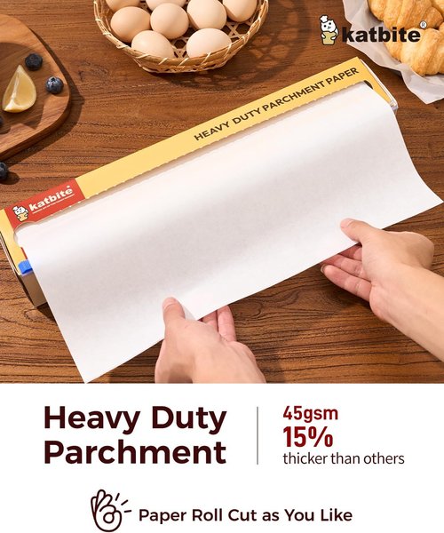 Katbite Parchment Paper Roll - Heavy Duty Non-Stick Baking Paper | 2 Pack, 15 in x 210 ft with Slide Cutter