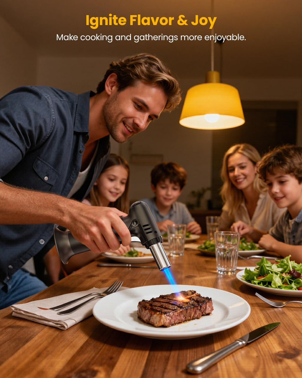 Kollea Butane Torch with Fuel Gauge T907, One-hand Operation Culinary Blow Torch Lighter with Safety Lock & Adjustable Flame for Cooking, Baking, Creme Brulee, Food Desserts (Butane Gas Not Included)